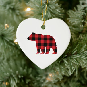 Bear Buffalo Check Christmas Art Ceramic Ornament