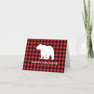 Bear Buffalo Check Mountain Happy Holidays Thank You Card
