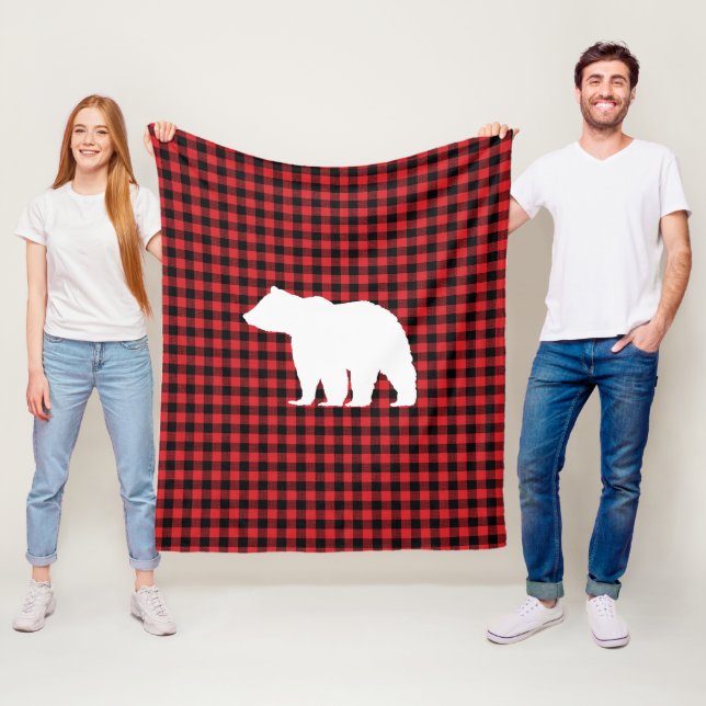 Bear Buffalo Check Mountain Living Fleece Blanket (In Situ)
