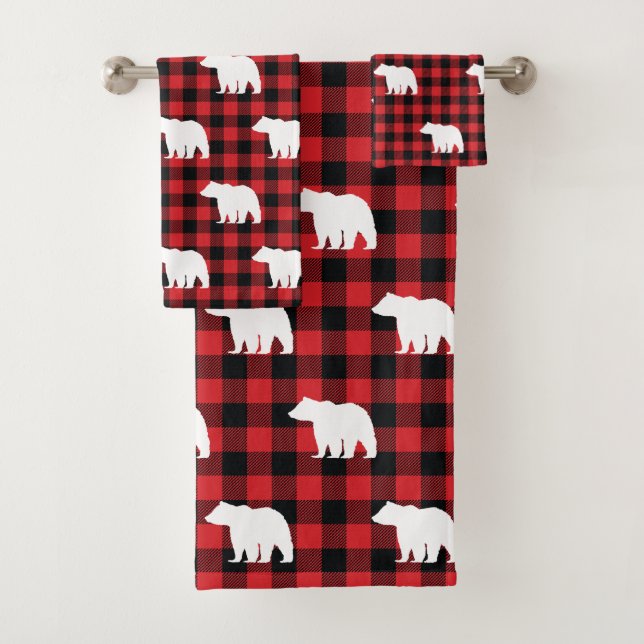 Bear Buffalo Check Pattern Bath Towel Set (Insitu)
