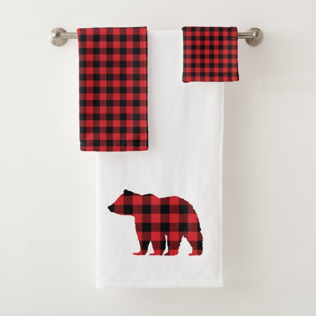 Bear Buffalo Check Pattern Bath Towel Set (Insitu)