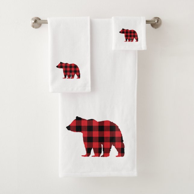 Bear Buffalo Check Pattern Bath Towel Set (Insitu)