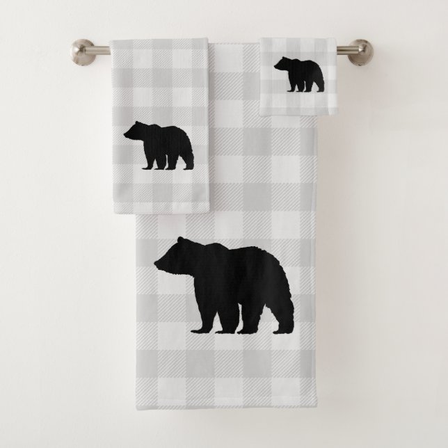 Bear Buffalo Check Pattern Bath Towel Set (Insitu)