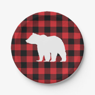 Bear Buffalo Check Pattern Holiday Paper Plate