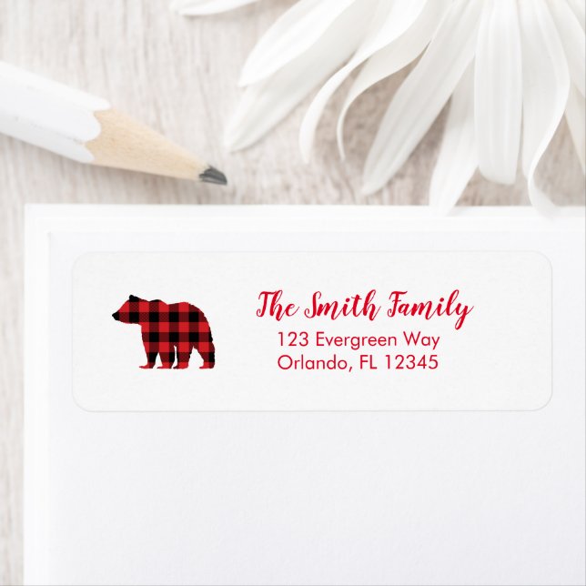 Bear Buffalo Check Pattern Winter Address Return Address Label (Insitu)