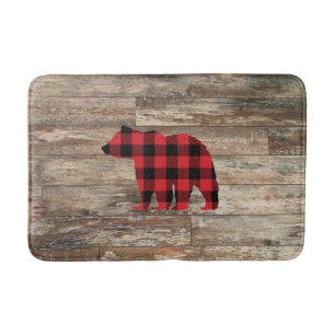 Bear Buffalo Check Rustic Wood Bath Mat