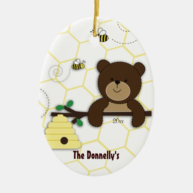 Bear & Bumble Bee Personalised Christmas Ornament (Front)