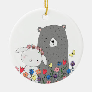 Bear & Bunny Couple's First Christmas together Ceramic Ornament