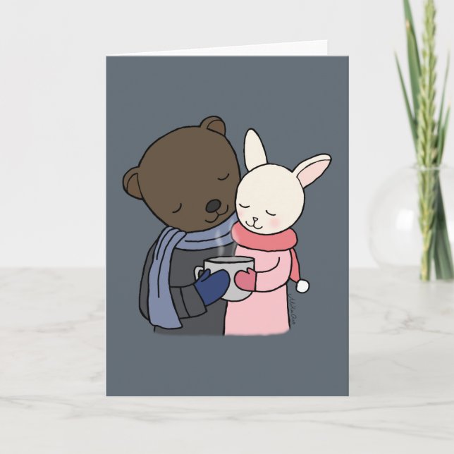 Bear & Bunny Greeting Card Bear Bunny Love Art (Front)