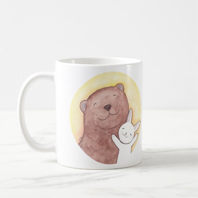Bear & Bunny Happy Mug Cute Animal Graphic Mug (Left)