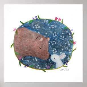 Bear & bunny in Forest Finding Each other MiKa Art Poster