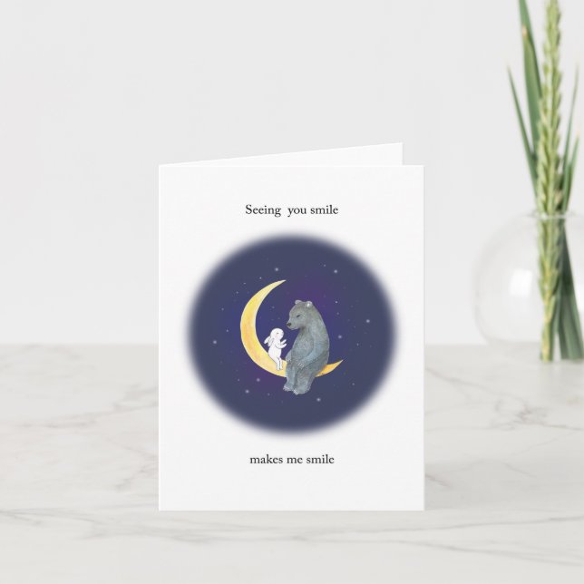 Bear & Bunny on the moon Anniversary Valentine  Card (Front)