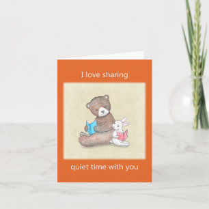 Bear & Bunny reading books cute quiet couple love Card