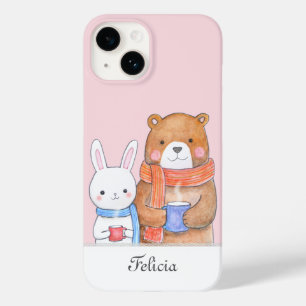 Bear Bunny Warm Drink Cute Personalized with name Case-Mate iPhone 14 Case