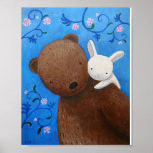 Bear & Bunny Woodland Sweet Love Flowers Poster