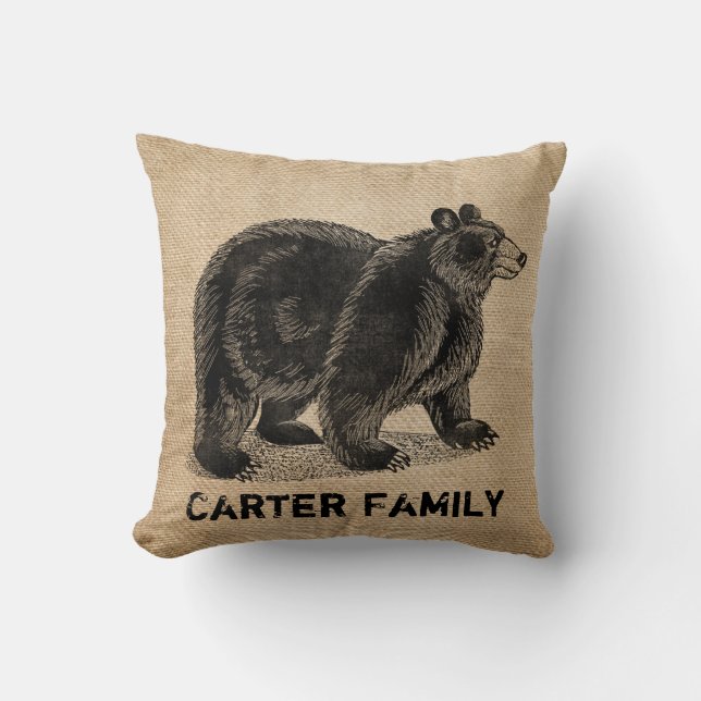 Bear Burlap Personalised Cushion (Front)