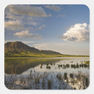 Bear Butte reflects into Bear Butte Lake near Square Sticker
