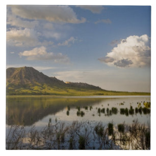 Bear Butte reflects into Bear Butte Lake near Tile