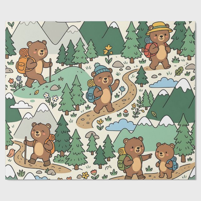 Bear Camping Backpack Wrapping Paper (Flat)