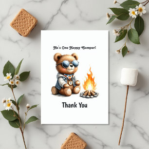 Bear Camping Boy "One Happy Camper" 1st Birthday Thank You Card