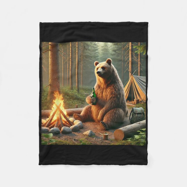 Bear Camping  Fleece Blanket (Front)
