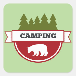 Bear Camping Modern Badge Square Sticker