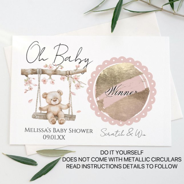 Bear Cherry Blossom Baby Shower DIY Scratch Card (Creator Uploaded)