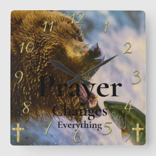 Bear Christian Faith Prayer  Changes  Everything  Square Wall Clock