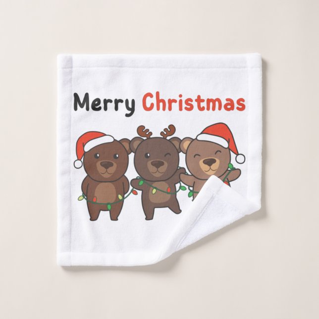 Bear Christmas Animals Bears Merry Christmas Wash Cloth (Wash Cloth)