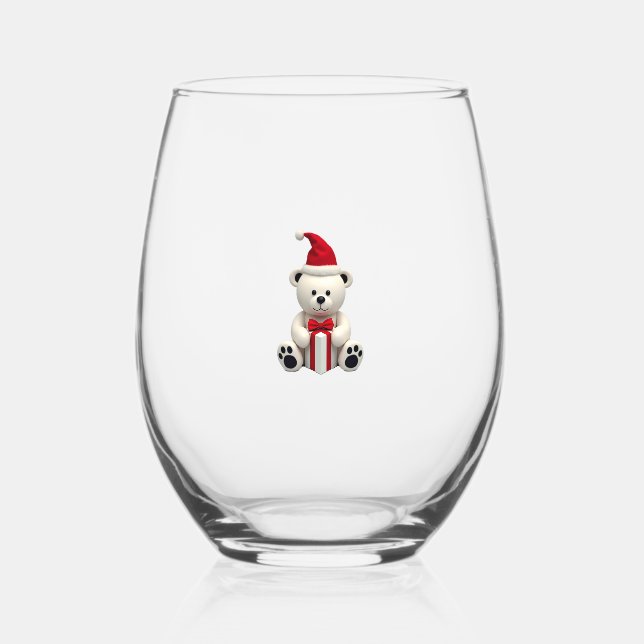 Bear Christmas Christmas (2) Stemless Wine Glass (Front)