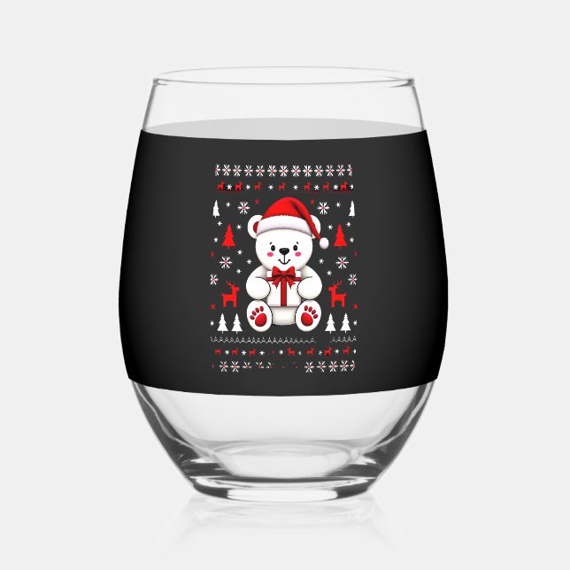 Bear Christmas Christmas (3) Stemless Wine Glass (Front)