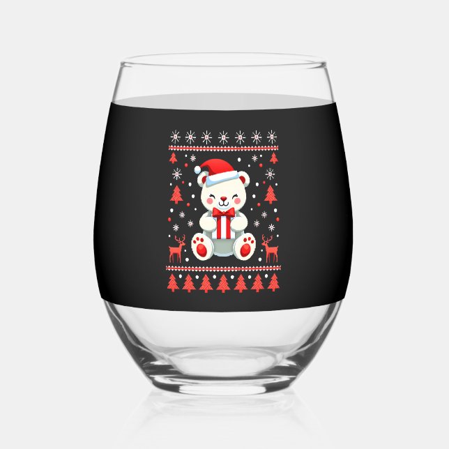 Bear Christmas Christmas (6) Stemless Wine Glass (Front)