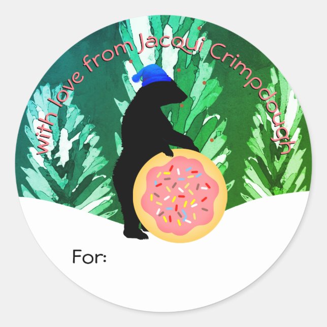 Bear Christmas cookie personalised to from Classic Round Sticker (Front)