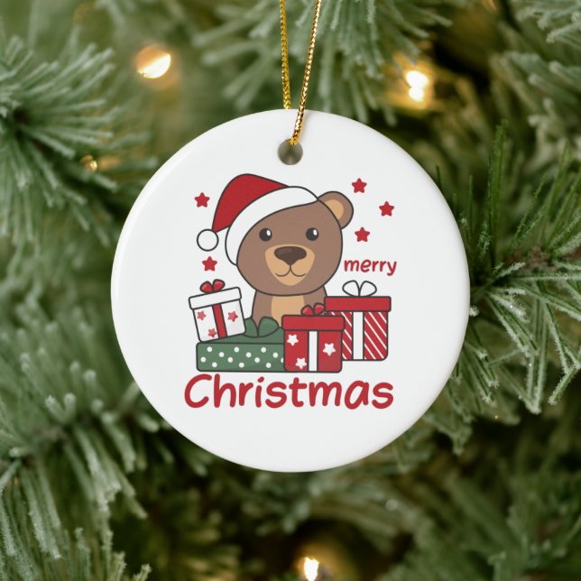 Bear Christmas Gift Winter Animals Bears Ceramic Ornament (Tree)