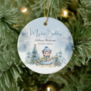 Bear Christmas One First Birthday Winter Ceramic Ornament