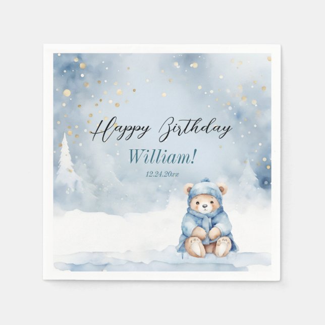Bear Christmas One First Birthday Winter Napkin (Front)