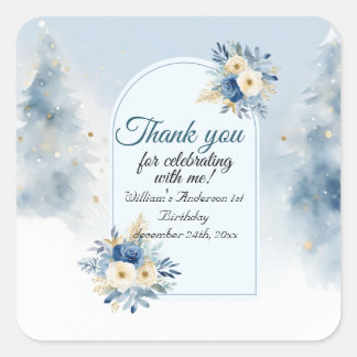 Bear Christmas One First Birthday Winter Square Sticker