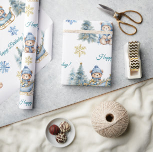 Bear Christmas One First Birthday Winter Wrapping Paper