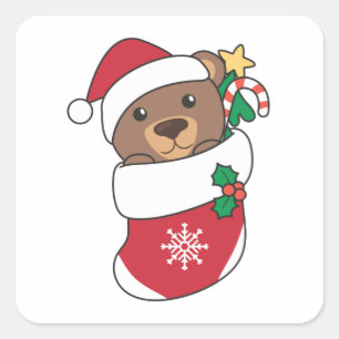 Bear Christmas Snow Winter Animals Bears Square Sticker