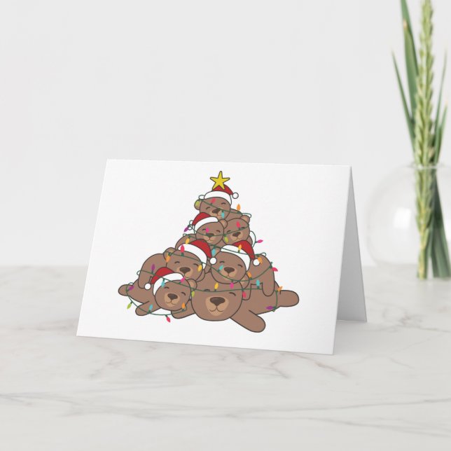 Bear Christmas Tree Funny Animal Christmas Baby Bo Holiday Card (Front)