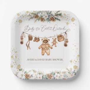 Bear ClothestLine Cold Outside Baby Shower Paper Plate