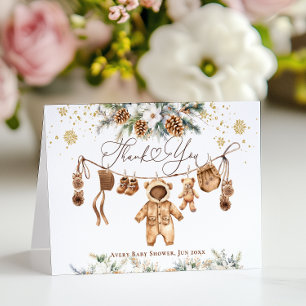Bear ClothestLine Cold Outside Baby Shower Thank You Card