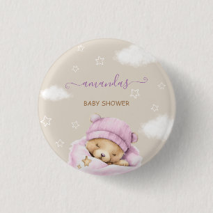 Bear clouds baby girl shower 3 cm round badge