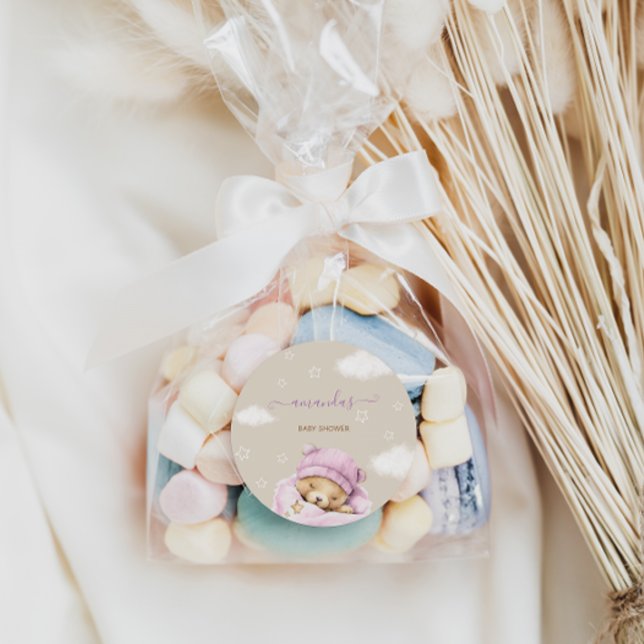 Bear clouds baby girl shower  classic round sticker (Creator Uploaded)