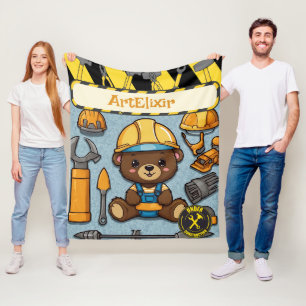 Bear Construction Enthusiast Print Fleece Blanket