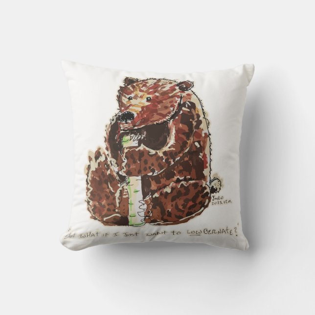 Bear Contemplates Hibernation Cushion (Front)