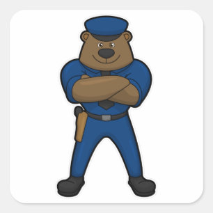 Bear Cop Police Square Sticker