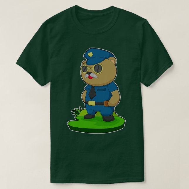 Bear Cop Sunglasses Police T-Shirt (Design Front)