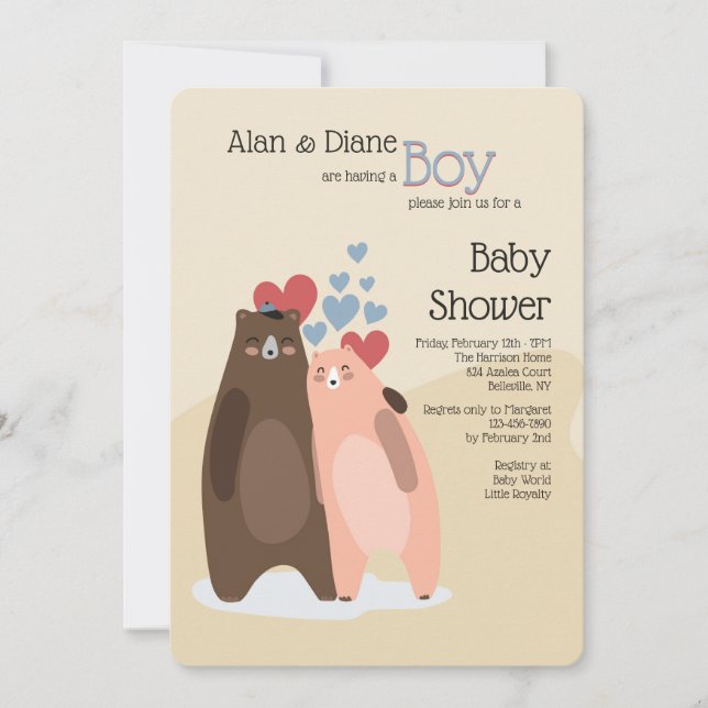 Bear Couple Boy Baby Shower Invitation (Front)