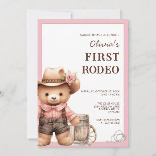 Bear Cowgirl Western First Rodeo Birthday Invitation